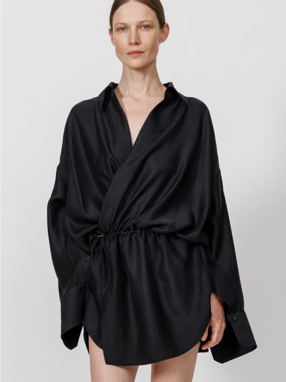 Petar Petrov Black Satin Wrap Tunic Dress